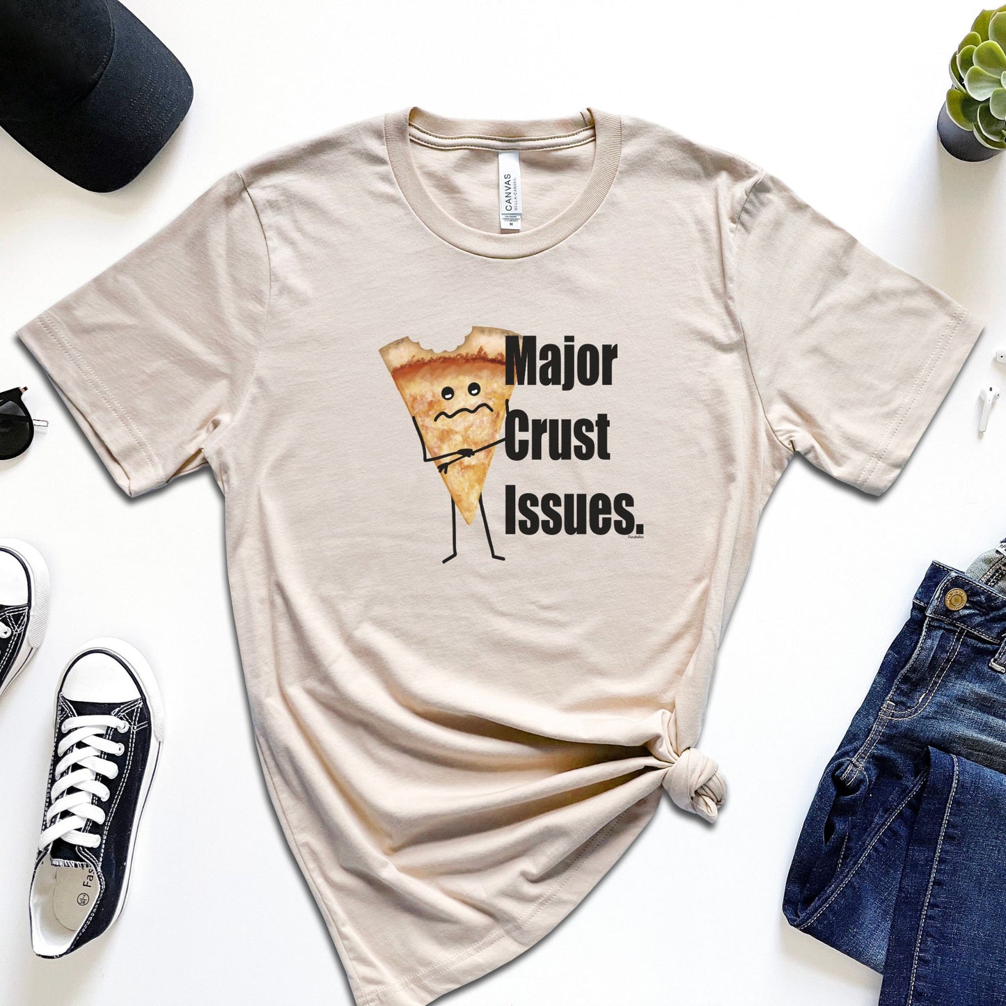 Major Crust Issues Pizza T-Shirt | Funny Unisex Graphic Tee | Pizza Lover Gift | Adult Casual Shirt | Foodie Humor Shirt | Bite Taken Pizza Tee