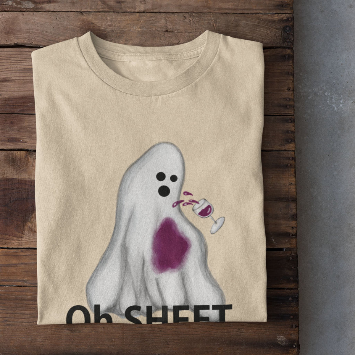 Soft cream Oh Sheet ghost shirt with spilled red wine design