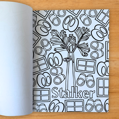 Stalker celery pun coloring page from adult coloring book