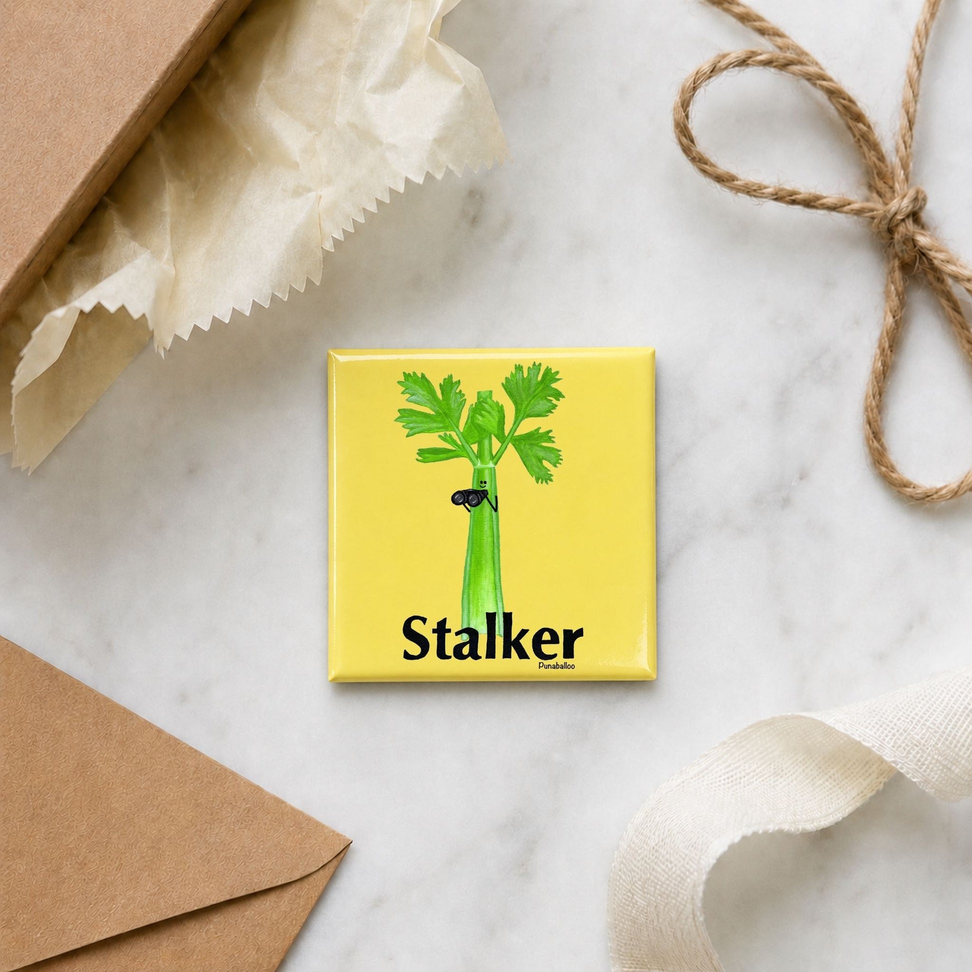  Stalker funny celery magnet in a gift flat lay