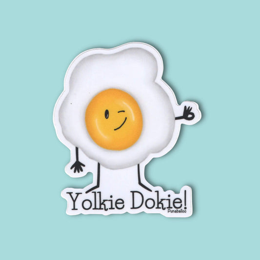 Yolkie Dokie – 3" Waterproof Egg Pun Sticker