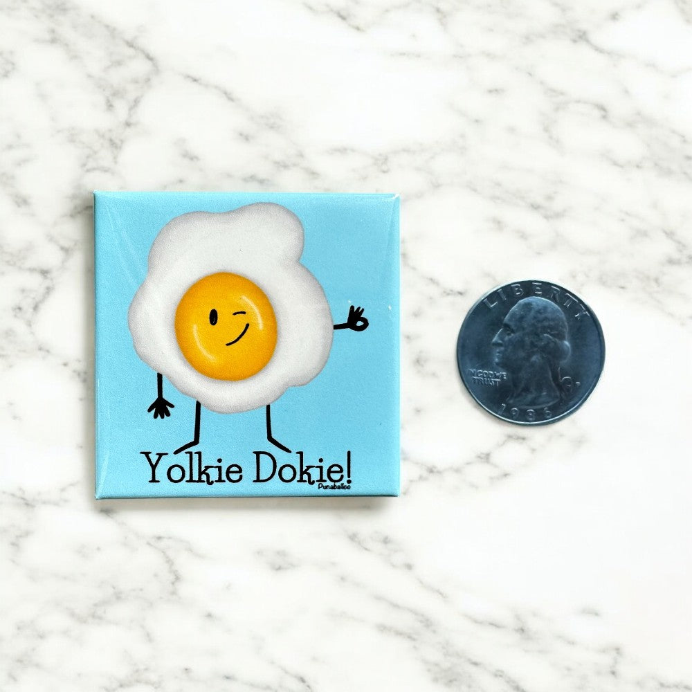 Yolkie Dokie Cute Breakfast Pun Fridge Magnet - Punaballoo