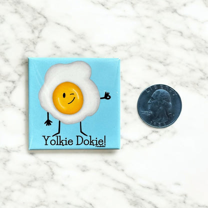 Yolkie Dokie Cute Breakfast Pun Fridge Magnet - Punaballoo