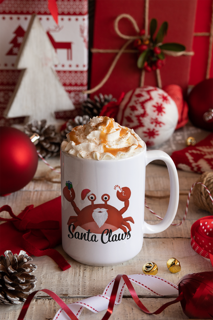 Big Funny Santa Claws Christmas Mug with Crab Pun