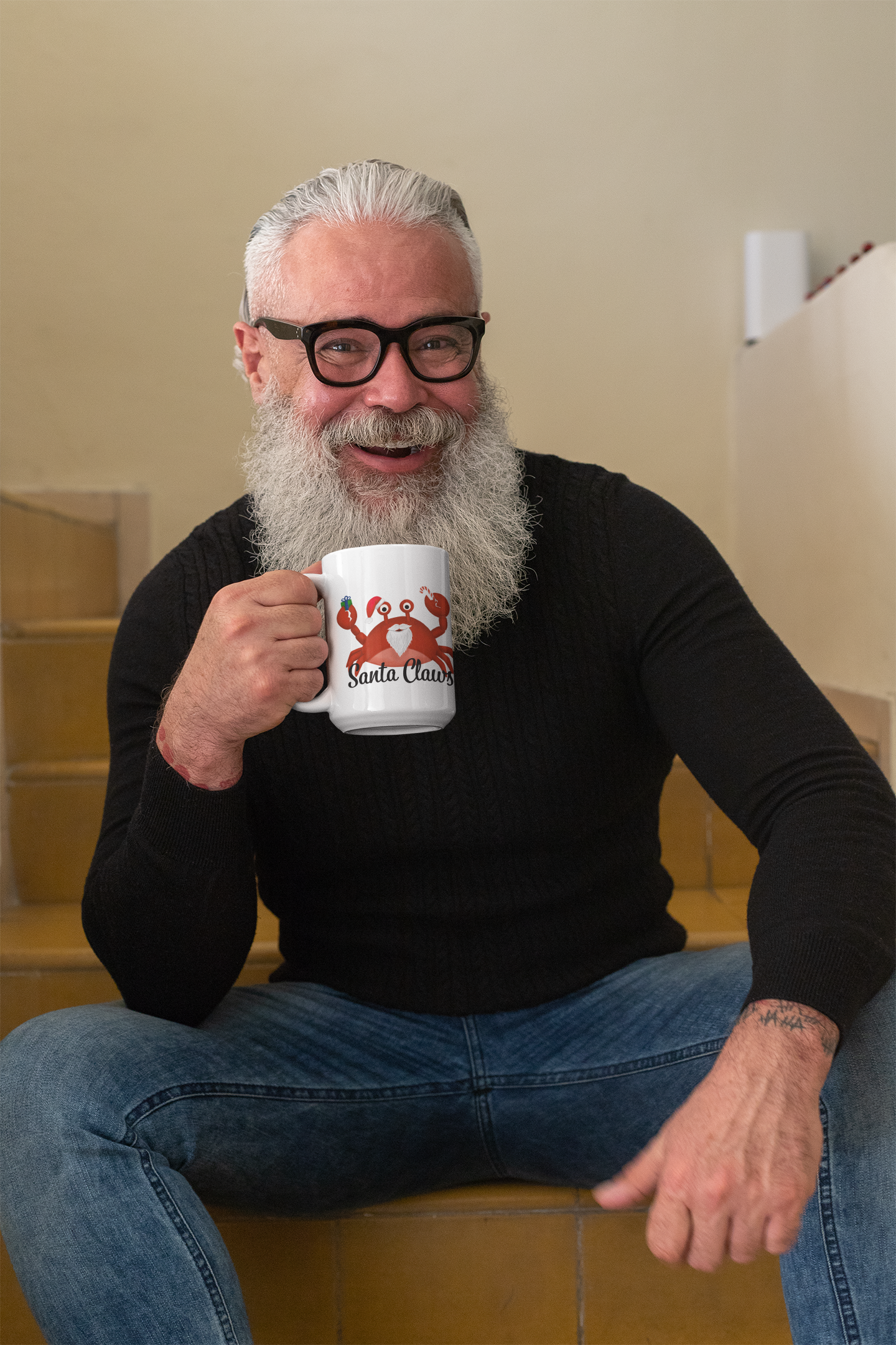 Big Funny Santa Claws Christmas Mug with Crab Pun