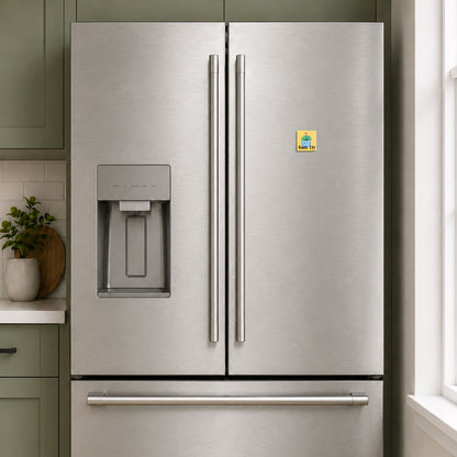 Succ It funny refrigerator magnet displayed on a stainless steel fridge