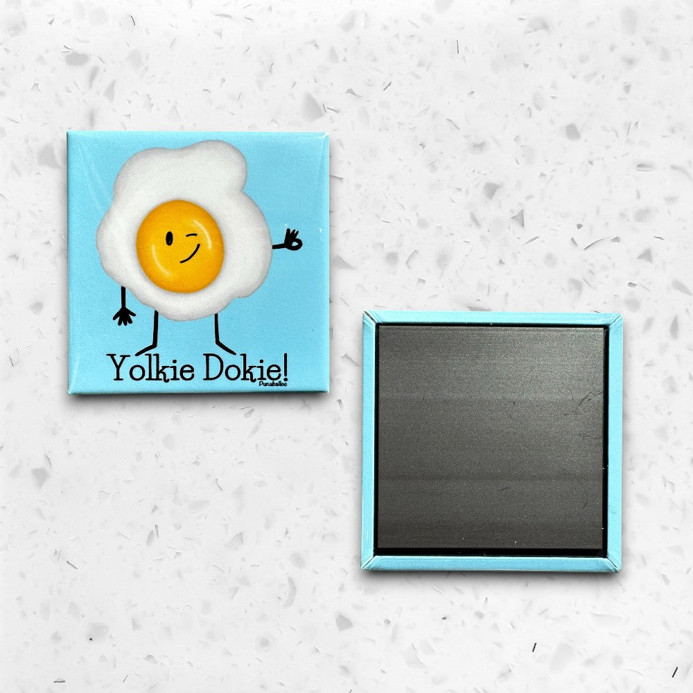 Yolkie Dokie Cute Breakfast Pun Fridge Magnet - Punaballoo